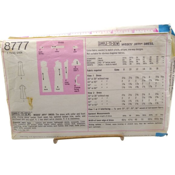 1960s Simplicity 8777 Vintage Sewing Pattern Misses Jiffy Dress Size 8  Easy Sew - Picture 2 of 2